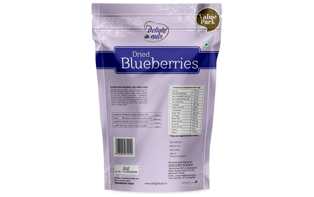 Delight Nuts Dried Blueberries    Pack  500 grams